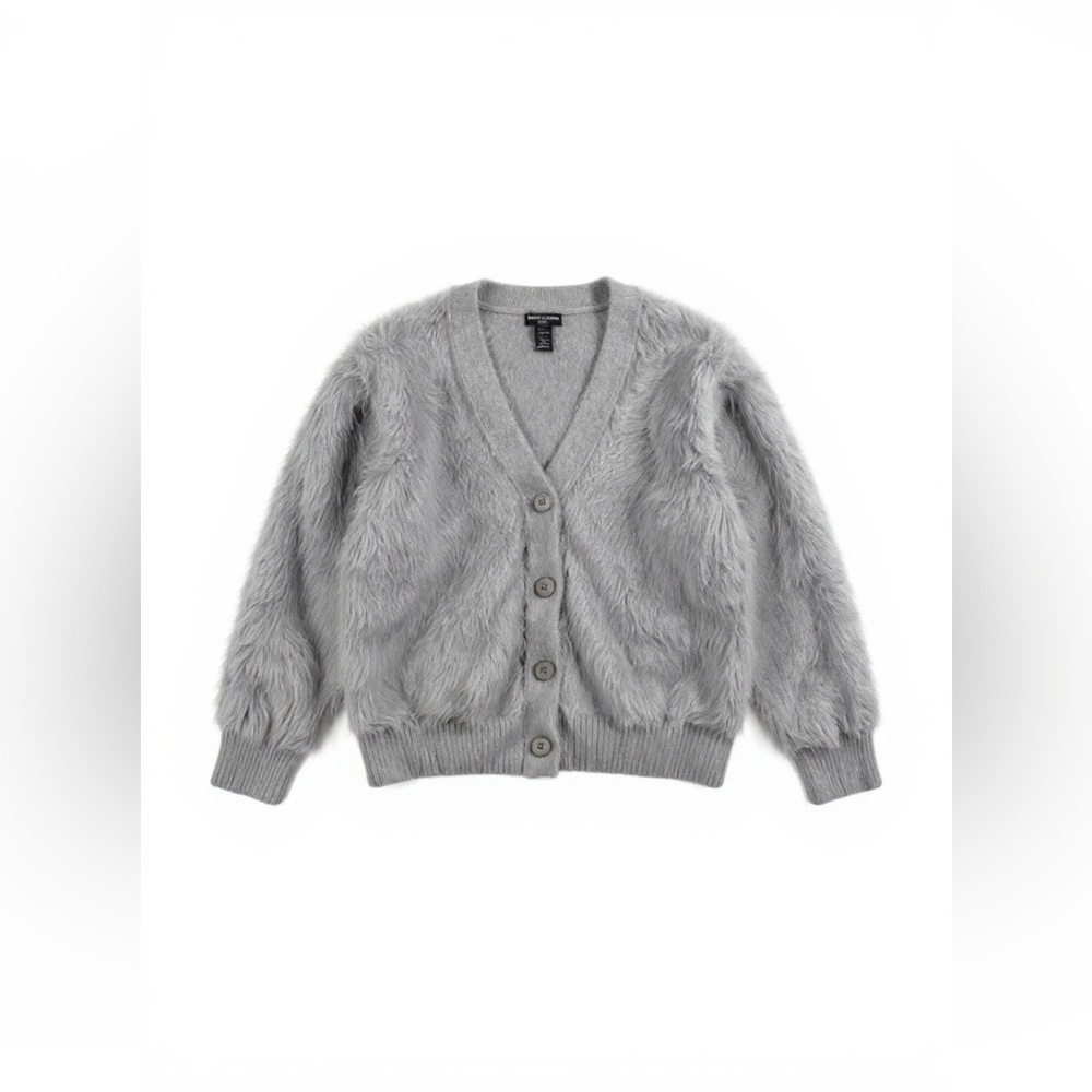 PrettyLittleThing Petite‎ Grey Fluffy Knit V Neck Cardigan Sweater Size M